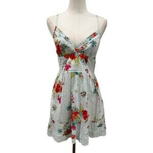 Hollister Blue Floral  Mini Dress Medium Cottagecore Summer Lace Hem Sundress